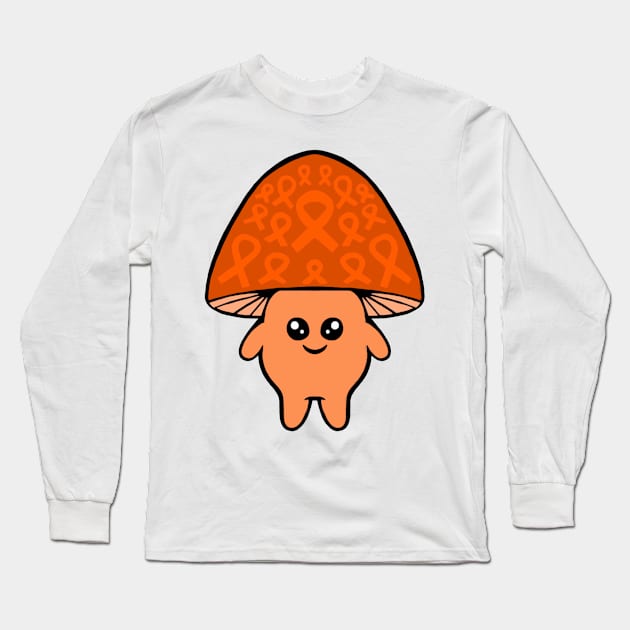 Orange Awareness Ribbon Mushroom Man Long Sleeve T-Shirt by CaitlynConnor